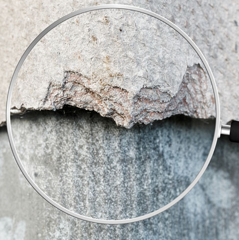 Asbestos sample under magnifying glass