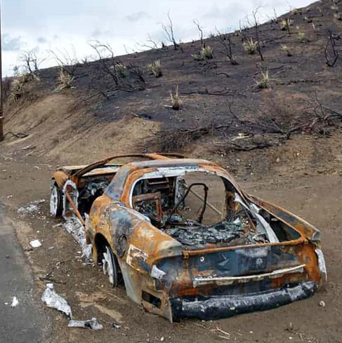 car destroyed by wildfire