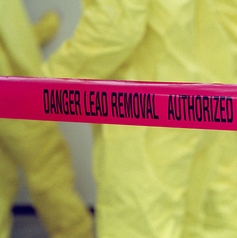 red tape labeled "Danger Lead Removal"